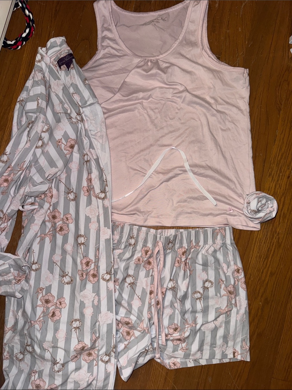 Soft pastel grey white Pink Floral Stripe Pajama Set bridal sweet sixteen photo